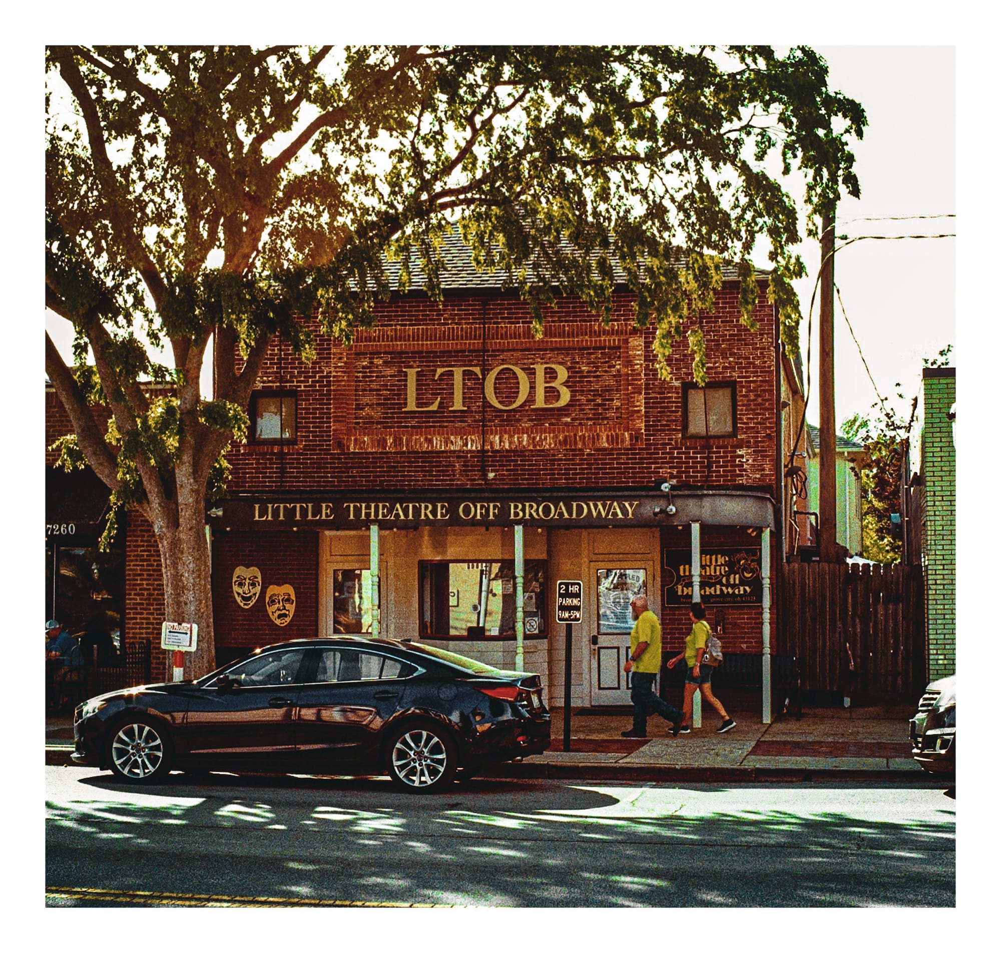Film photo of a vintage theatre building called LTOB (Little Theatre Off Broadway)