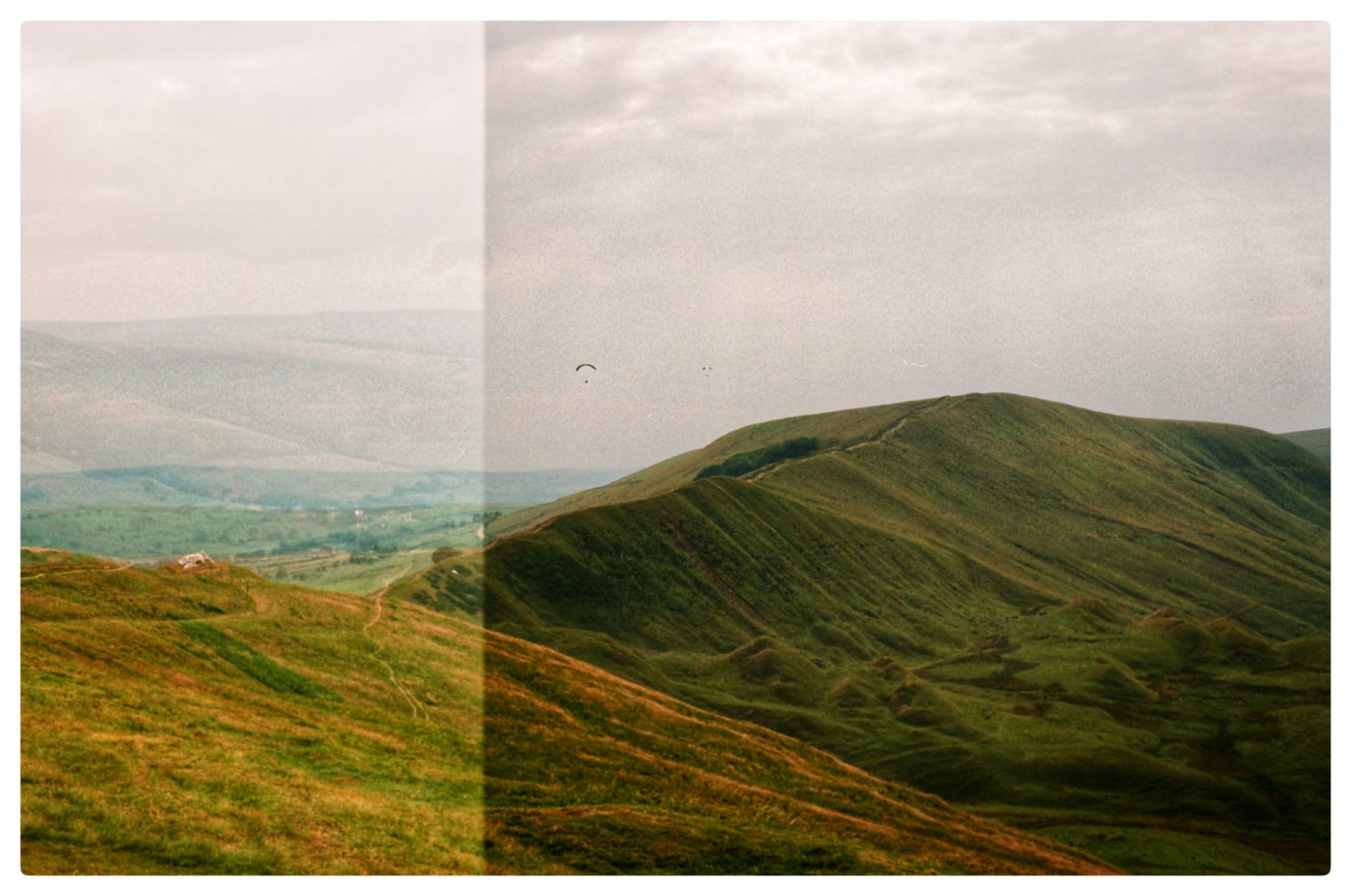Color film picture of Mam Tor with some of the image slightly more exposed than the other side.